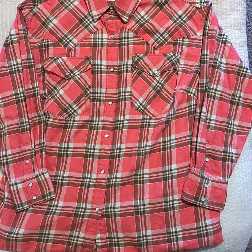 Levi Plaid Women's Shirt - Burnt Sienna and Brown in 1XL, Relax fit